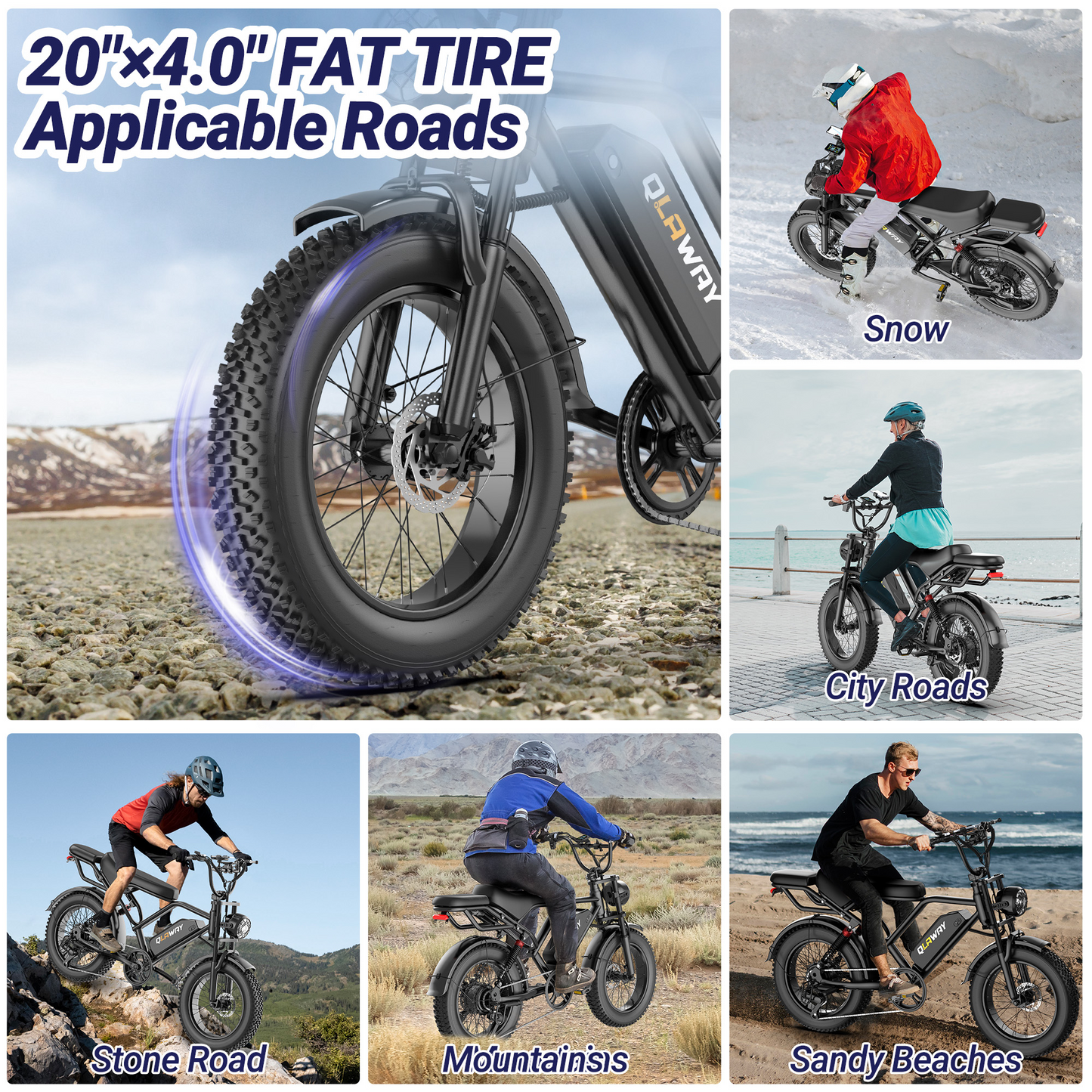 Qlaway BK20 Fat Tire Electric Dirt Bike for Adults 48V 15.6AH Battery 750W Brushless Motor-US