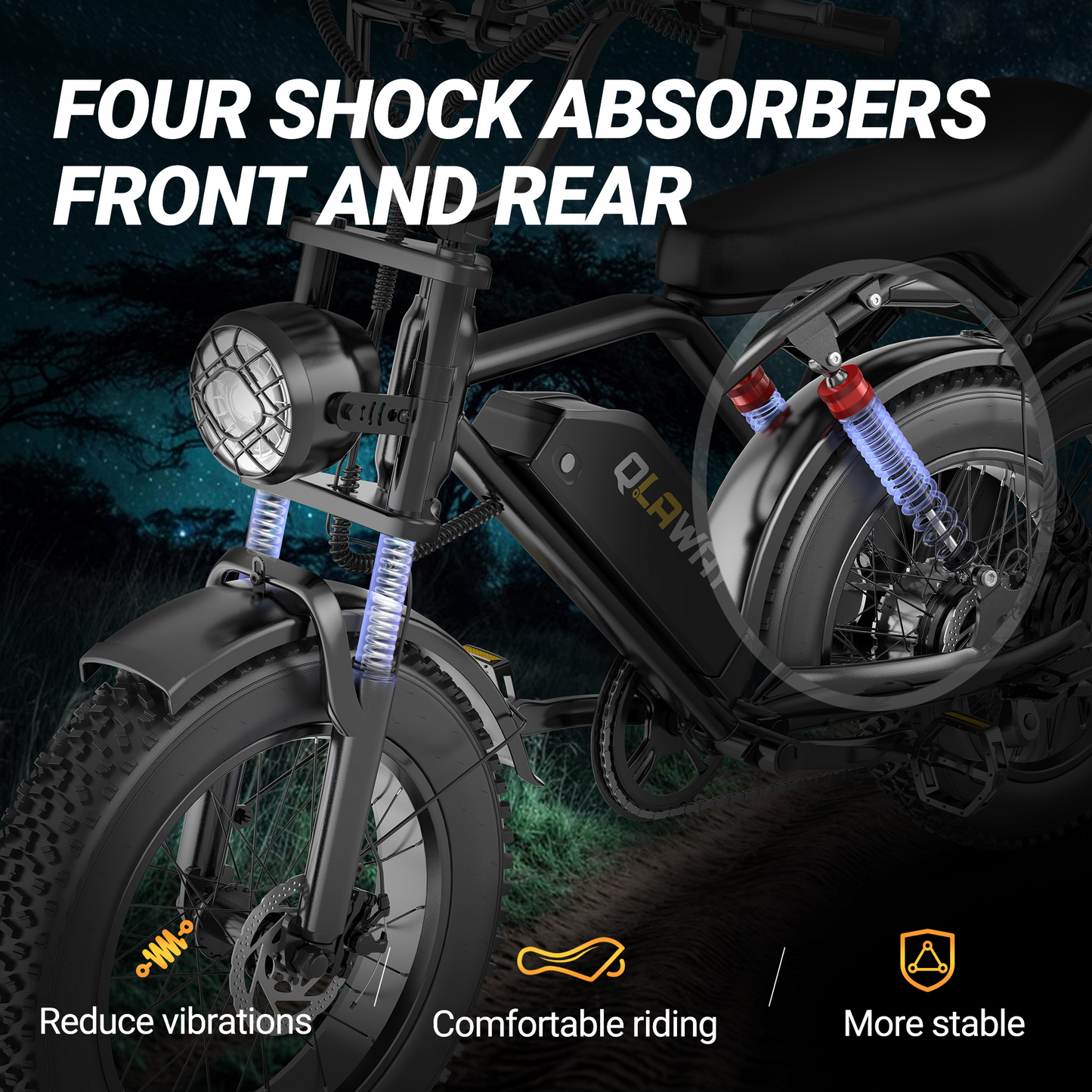 Qlaway BK20 Fat Tire Electric Dirt Bike for Adults 48V 15.6AH Battery 750W Brushless Motor-US