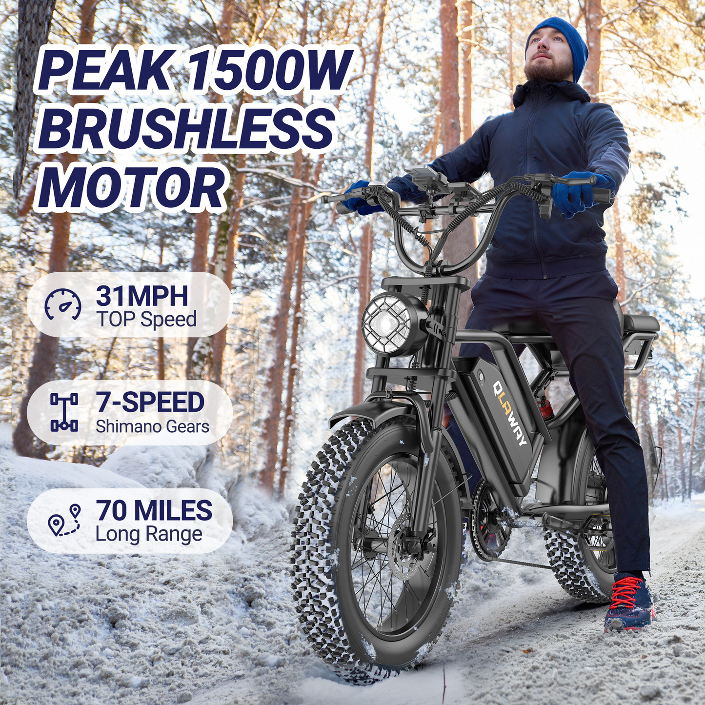 Qlaway BK20 Fat Tire Electric Dirt Bike for Adults 48V 15.6AH Battery 750W Brushless Motor-US