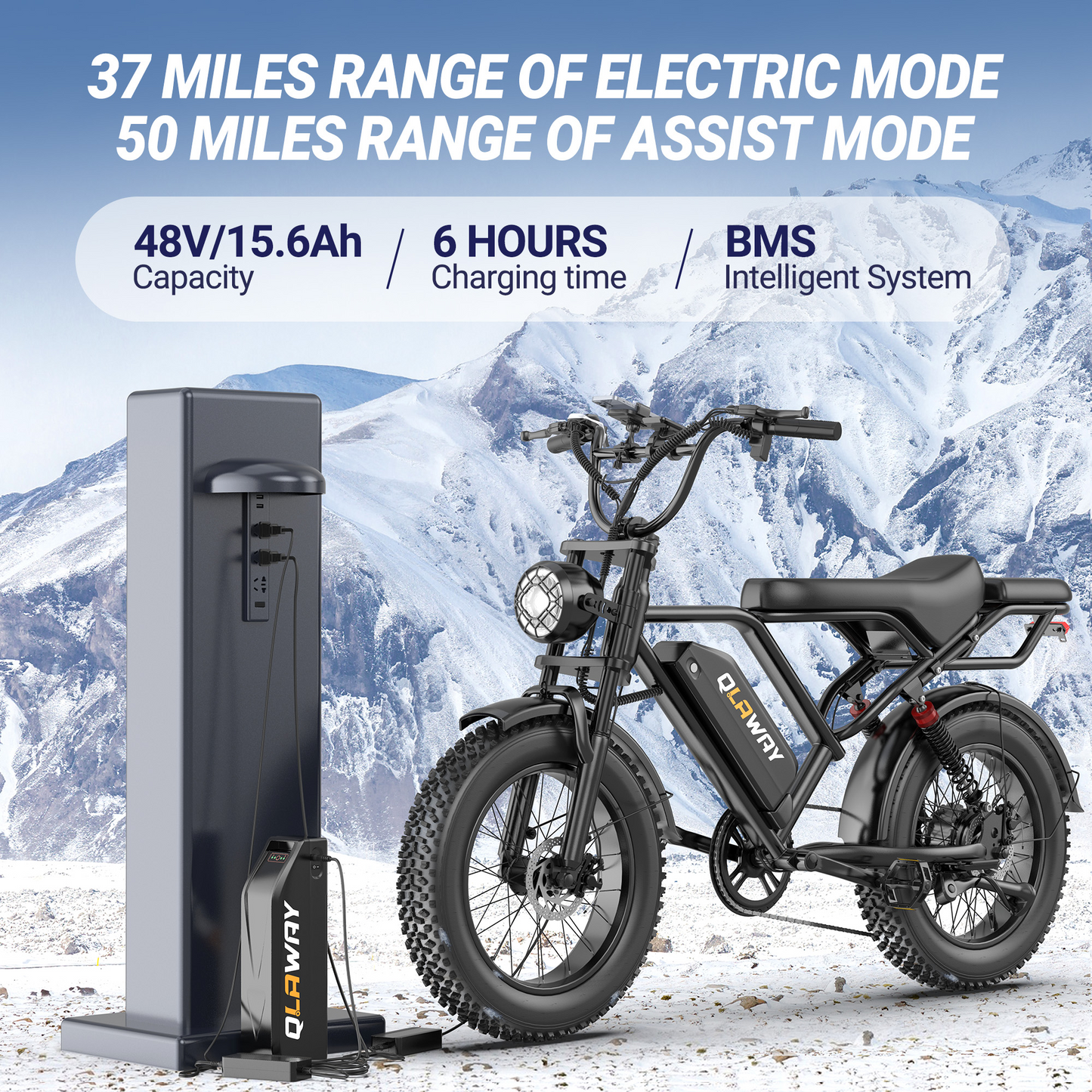 Qlaway BK20 Fat Tire Electric Dirt Bike for Adults 48V 15.6AH Battery 750W Brushless Motor-US