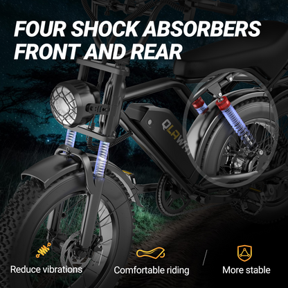 Qlaway BK20 Fat Tire Electric Dirt Bike for Adults 48V 15.6AH Battery 750W Brushless Motor-US